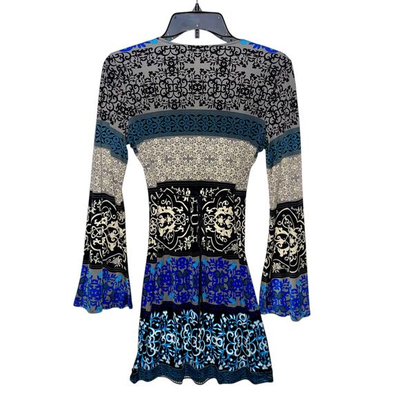 Hale Bob Silk Dress Velvet Burnout Bell Sleeves - Picture 5 of 11